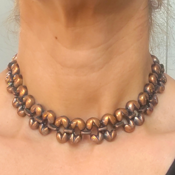 Vintage Rebajes Heavy Mid-Century Modern Copper Choker Necklace